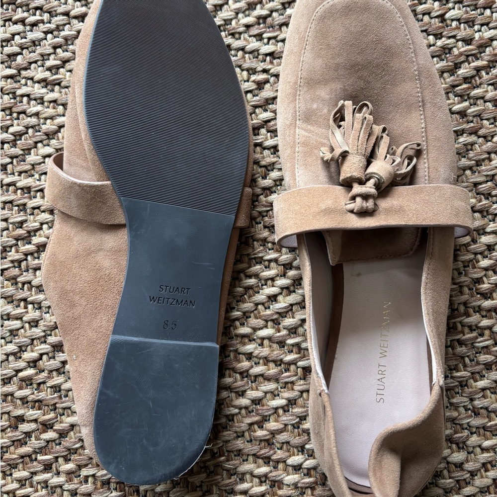 Stuart Weitzman Tan Suede Tassel Loafers